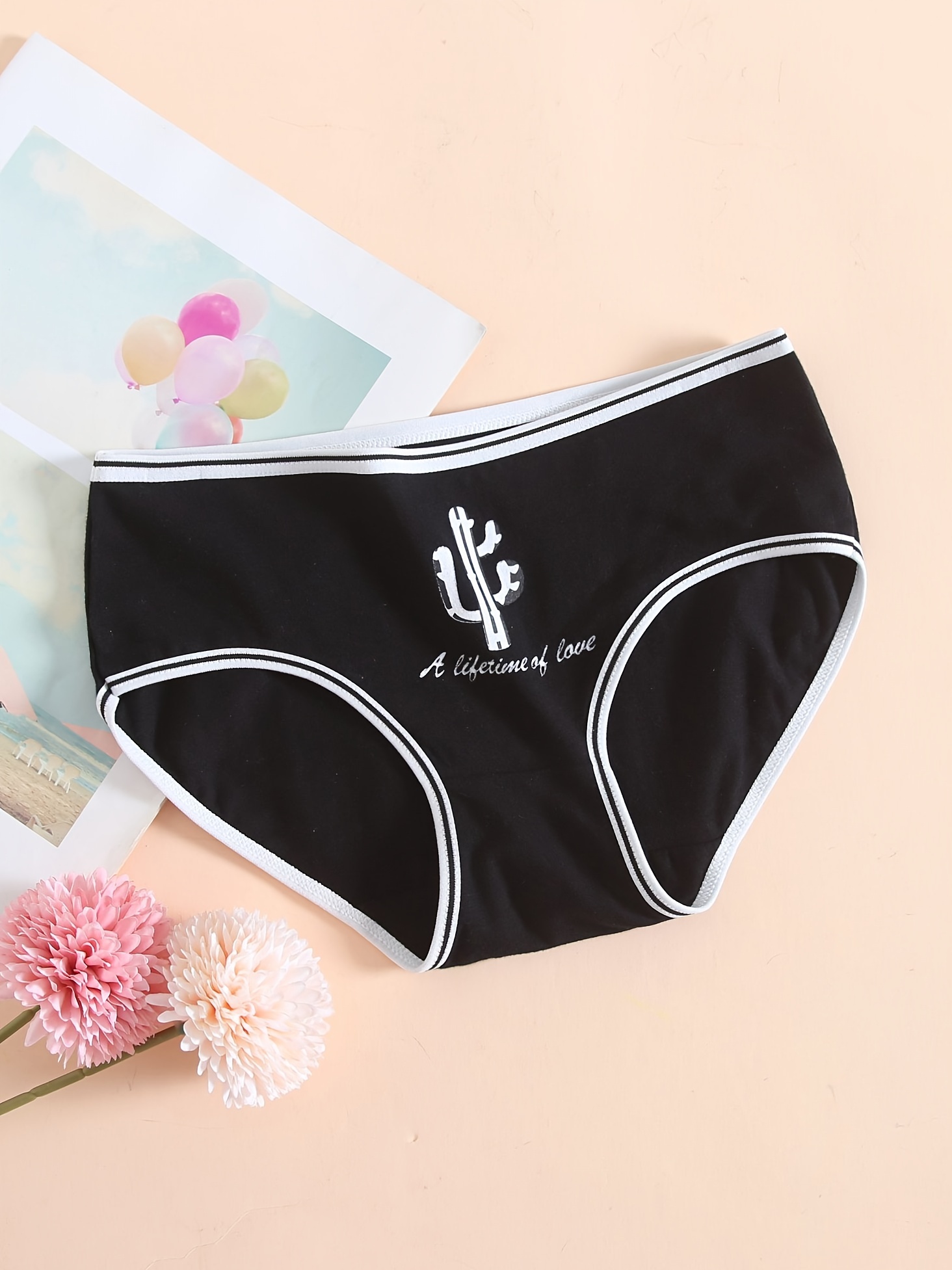 Sweet Lovely Girl's Black Underwear Soft Panty Briefs with Pink