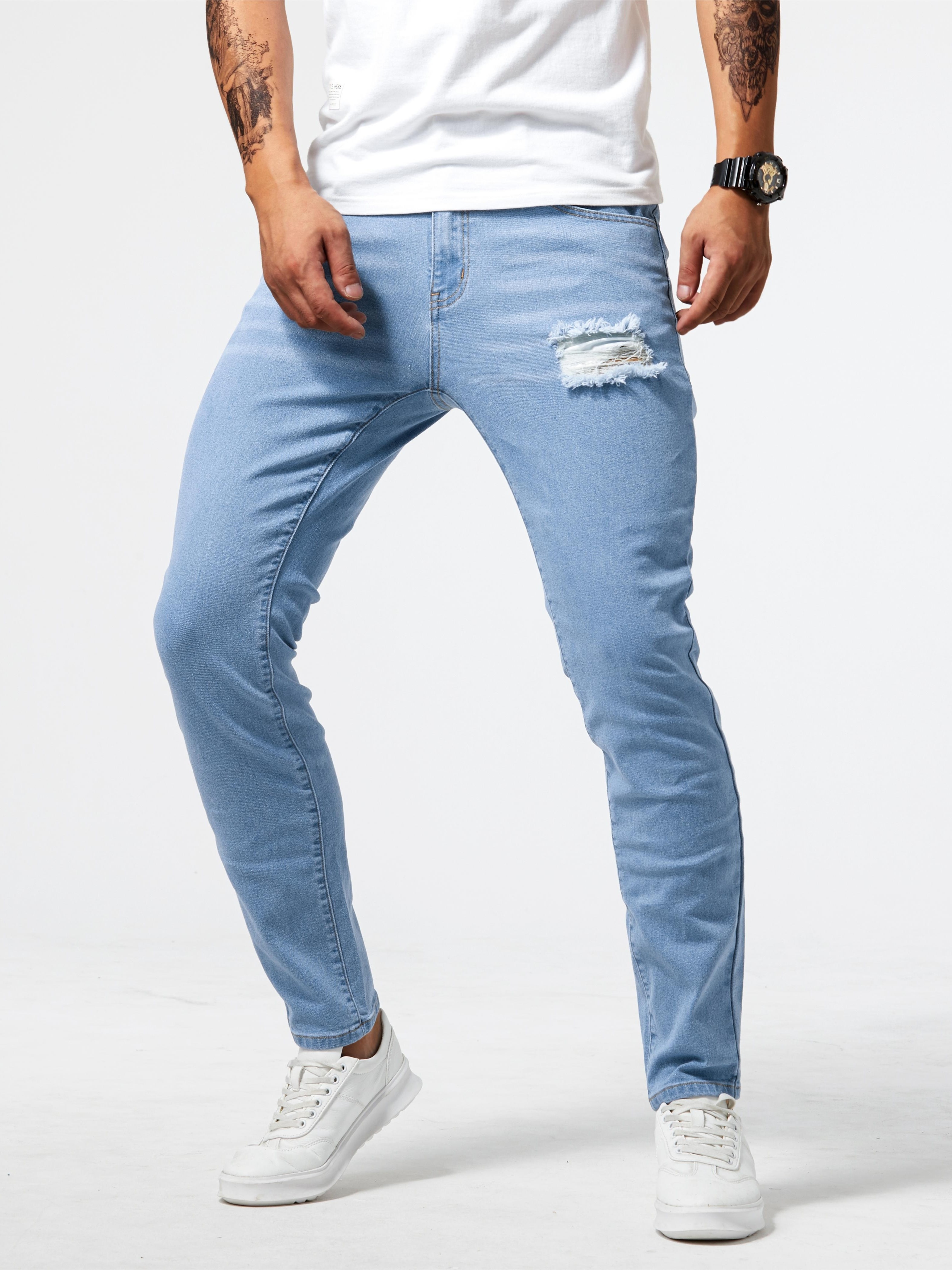 Pontalon Homme Jean Homme New Blue Ripped Tejanos Hombre Slim Pantalon  Hombre Straight Pantalones Vaqueros Casual Jeans for Man2595