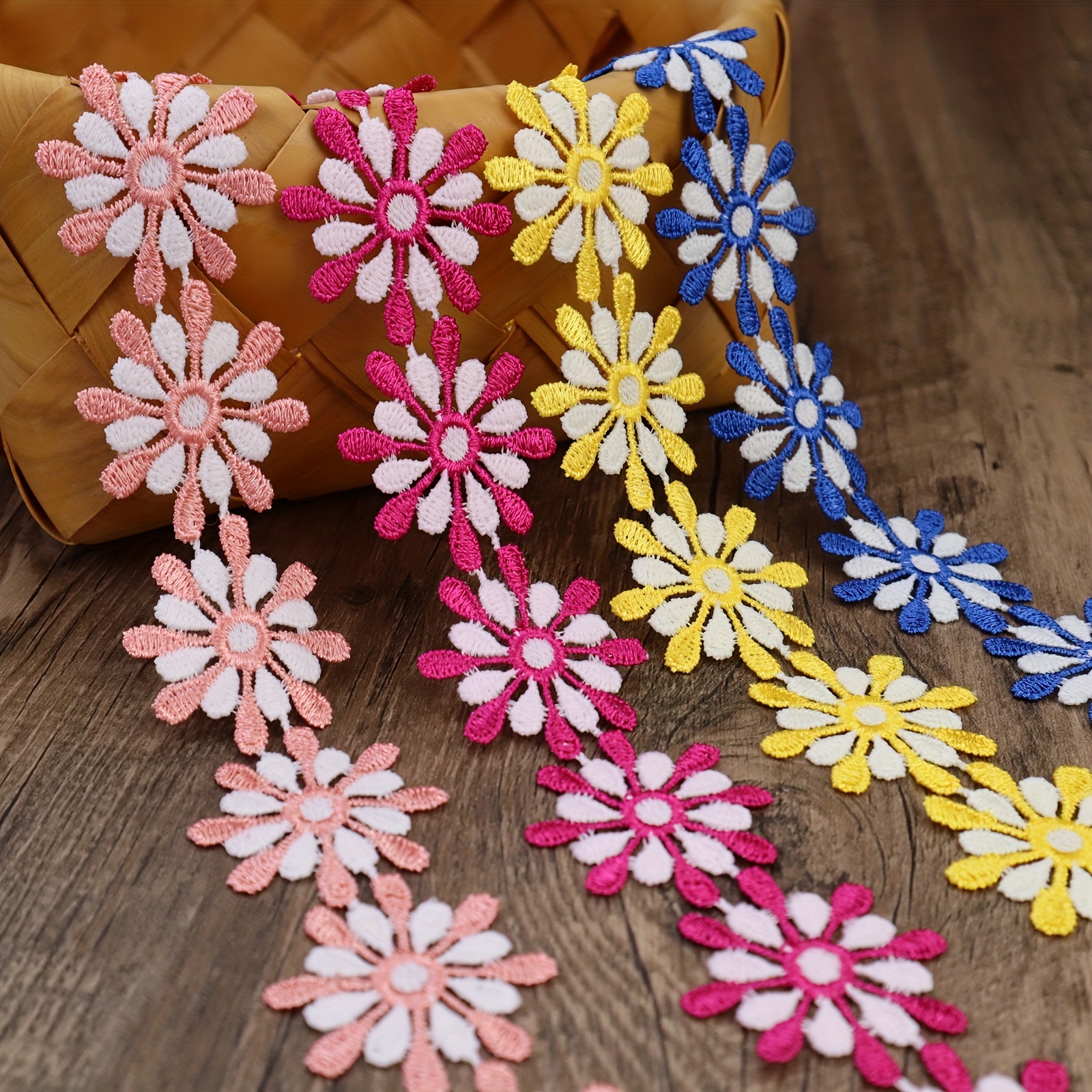 Daisy Flower Lace Trim Embroidery Applique Polyester Ribbon - Temu Canada