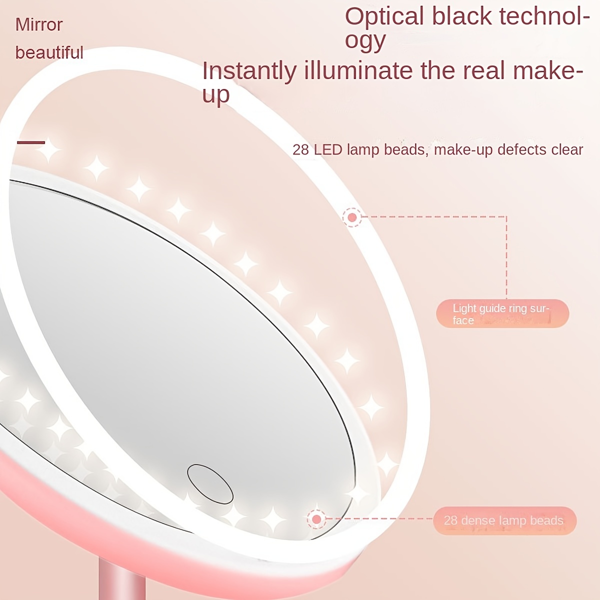  LED-Make-up-Spiegel mit Licht Fülllicht Desktop Schminkspiegel  Faltbarer tragbarer kleiner Spiegel Klein und praktisch (Farbe: Rosa)  (Farbe: Rosa)