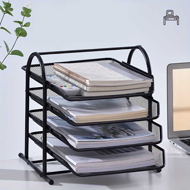 Stackable Paper Tray Desk Organizer - 4 Tier Metal Mesh Letter Organizers for Business Home School Stores and More Organize Files Folders