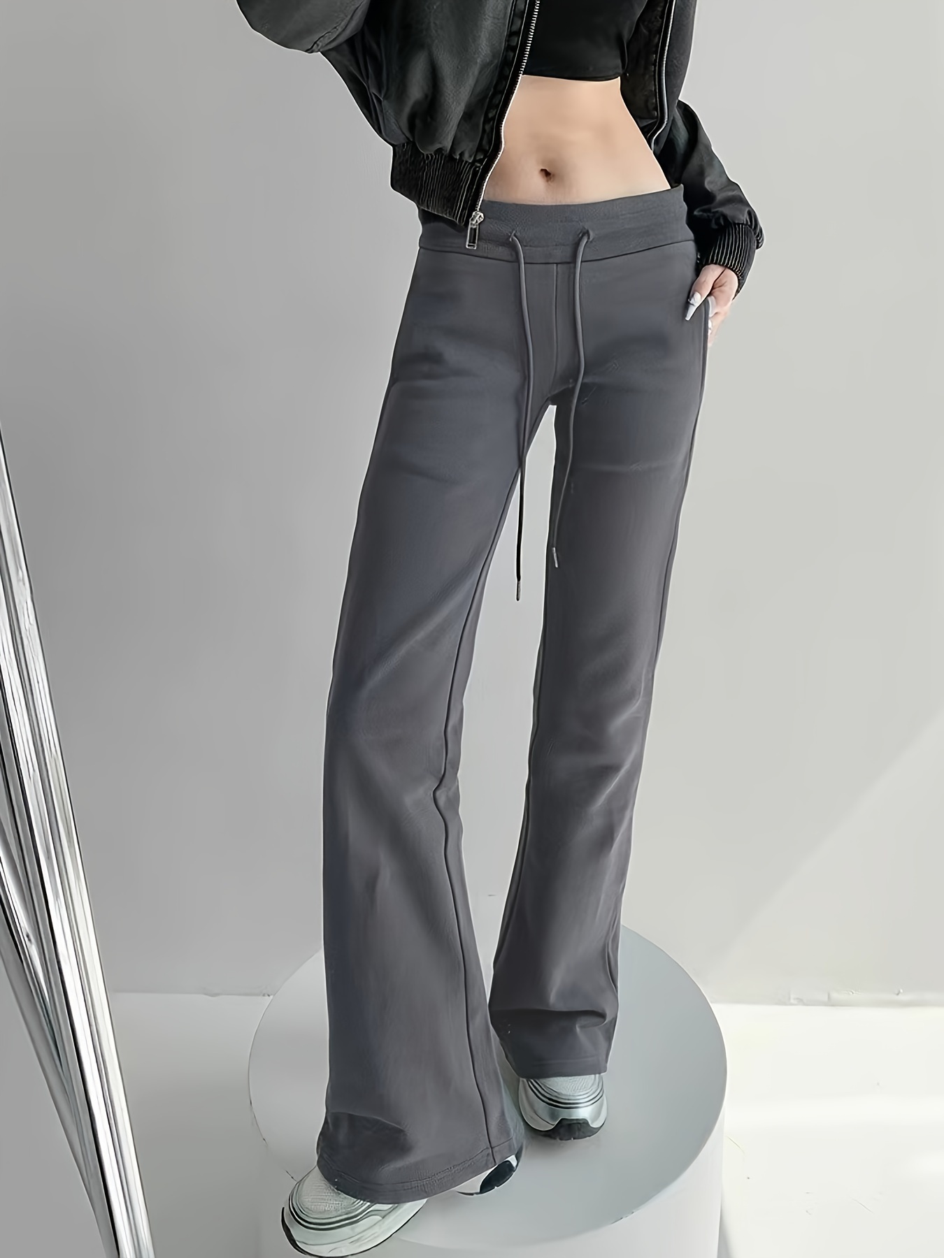Solid Drawstring Pants, Casual Straight Leg Pants, Women's Clothing - Temu