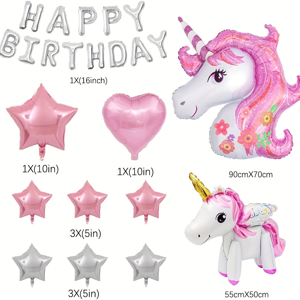 Décorations d'anniversaire de licorne pour les filles, bannière rose joyeux  anniversaire avec d'énormes ballons de licorne en aluminium pour la fête