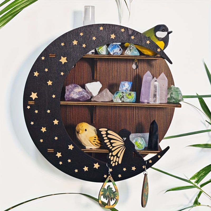Decorative Wooden Cat Moon Crystal Essential Oil Candle Storage