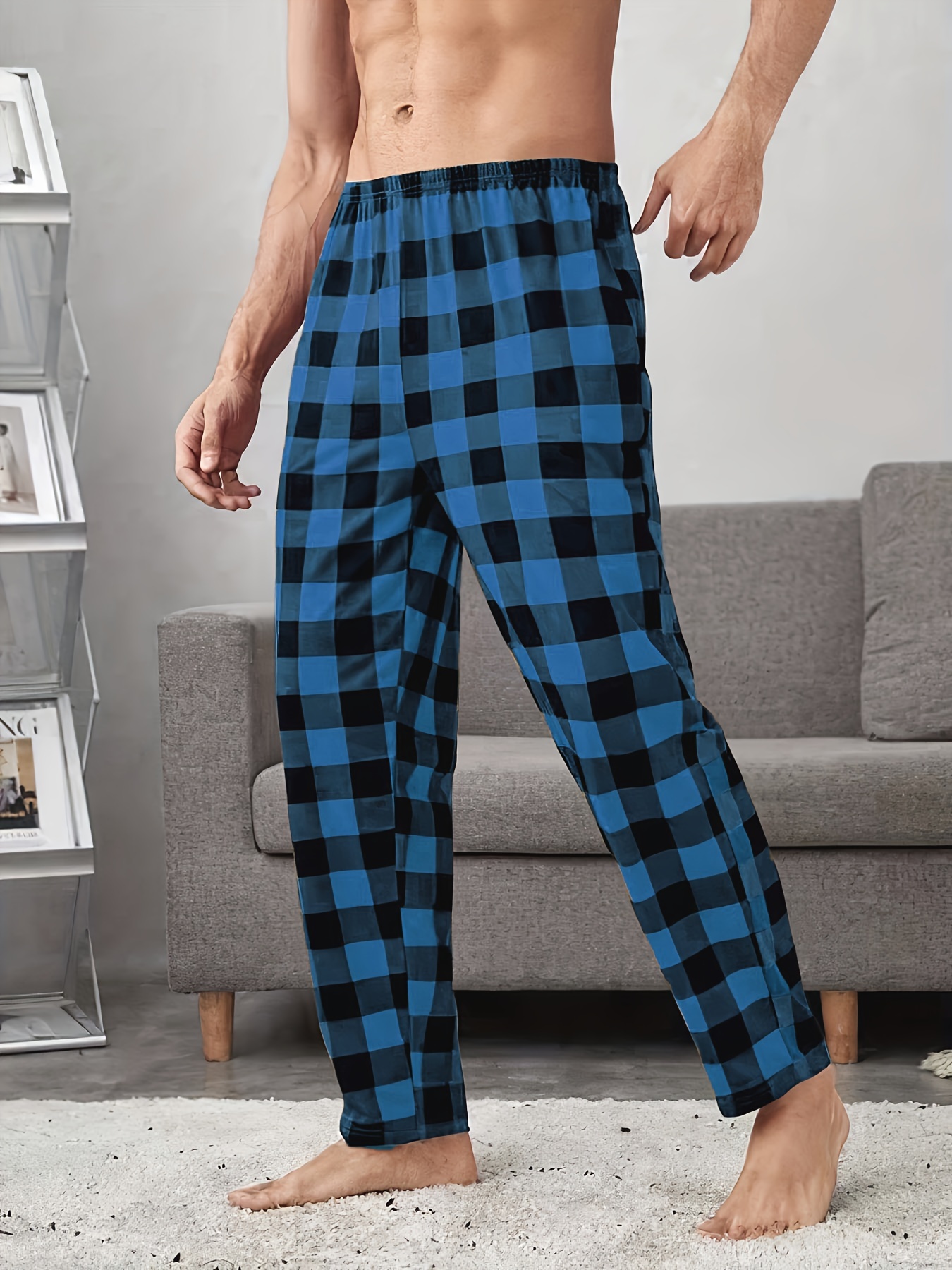 Classic Plaid Pajama Pants Men's Loose Loungewear Comfy - Temu