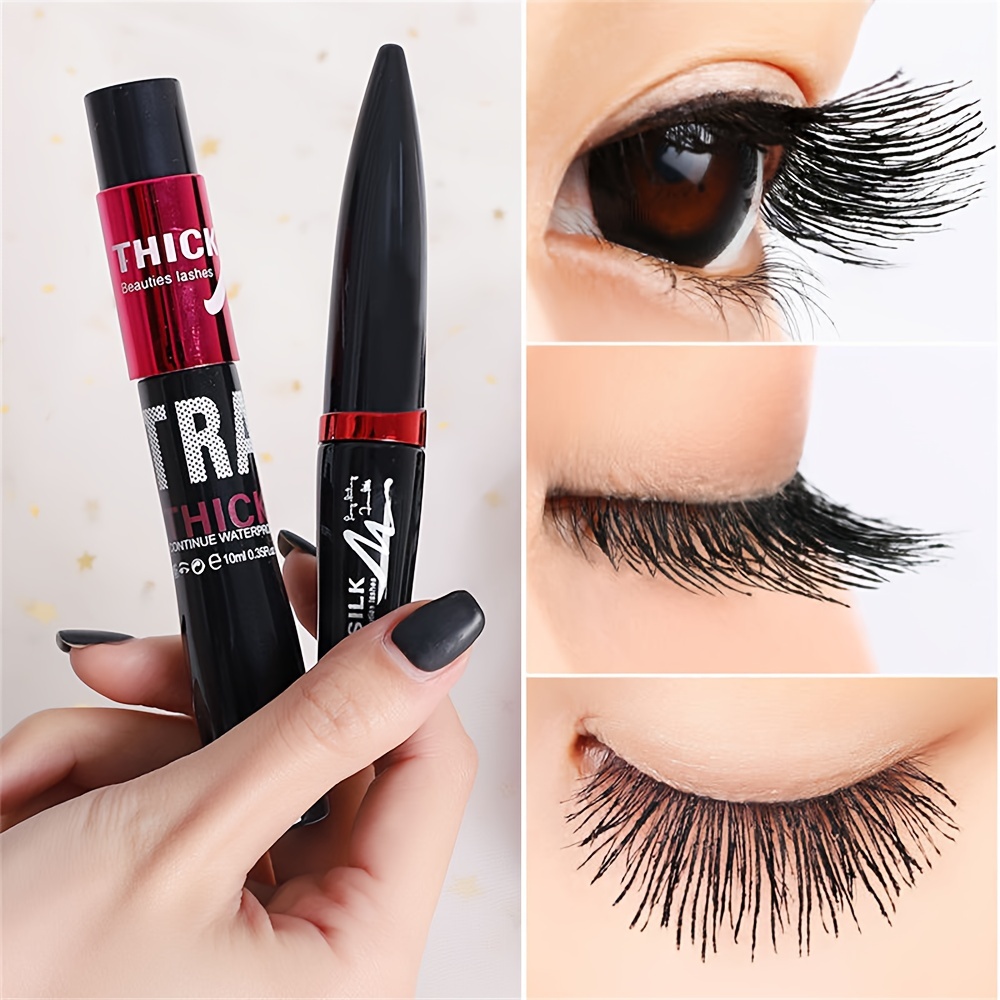 

2pcs Waterproof And Sweat Proof Mascara Set With Fiber Extensions - Long Lasting, Smudge Proof, Lengthening And Volumizing For Beginners