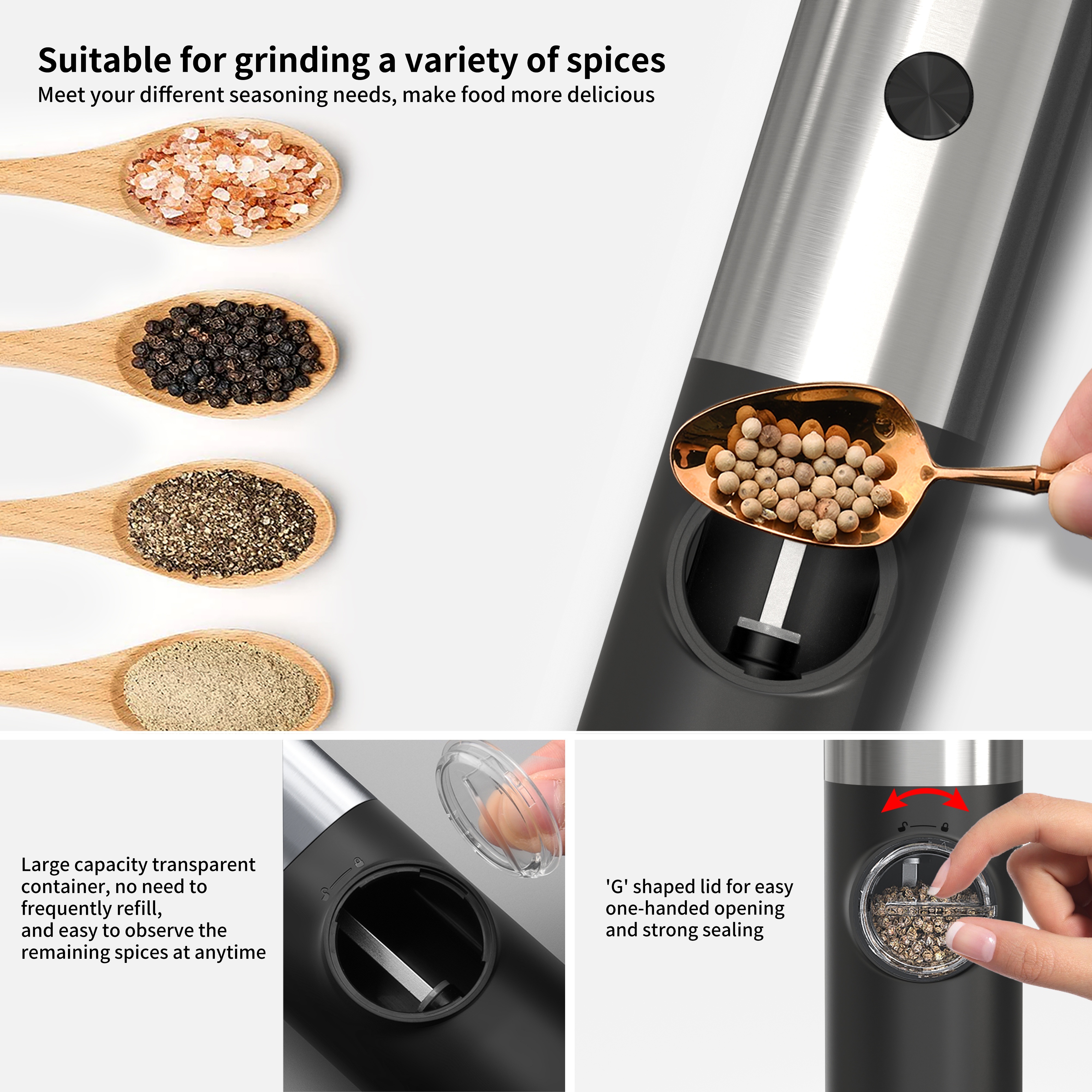 Stainless Steel Electric Pepper Mill Electric Salt And Pepper Grinder Grind  Sea Salt And Black Pepper With Ease - Temu