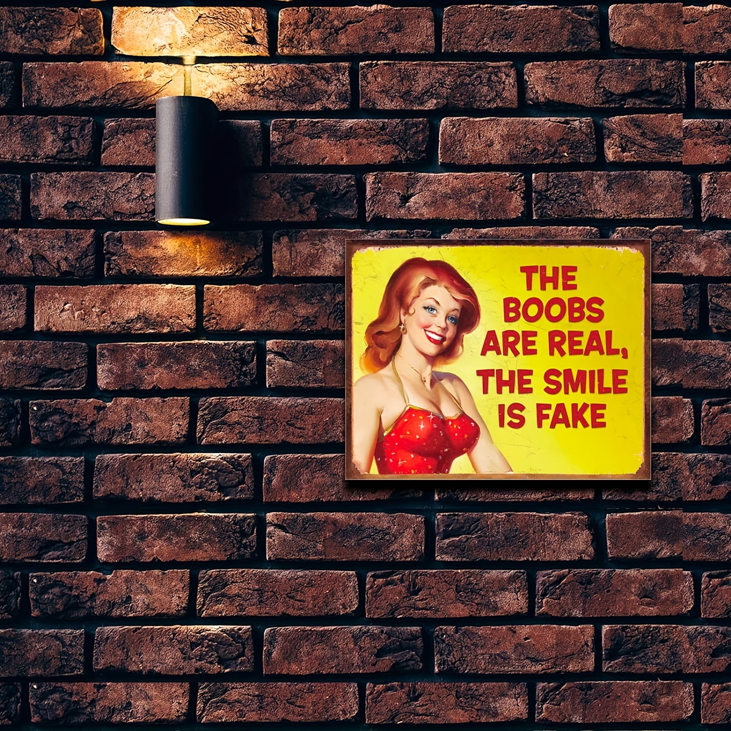 Vintage Tin Sign Boobs Are Real The Smile Is Fake Metal Sign Retro Vintage  Office Bath Garage Man Cave Decor Easter Day Thanksgiving Day Christmas Day