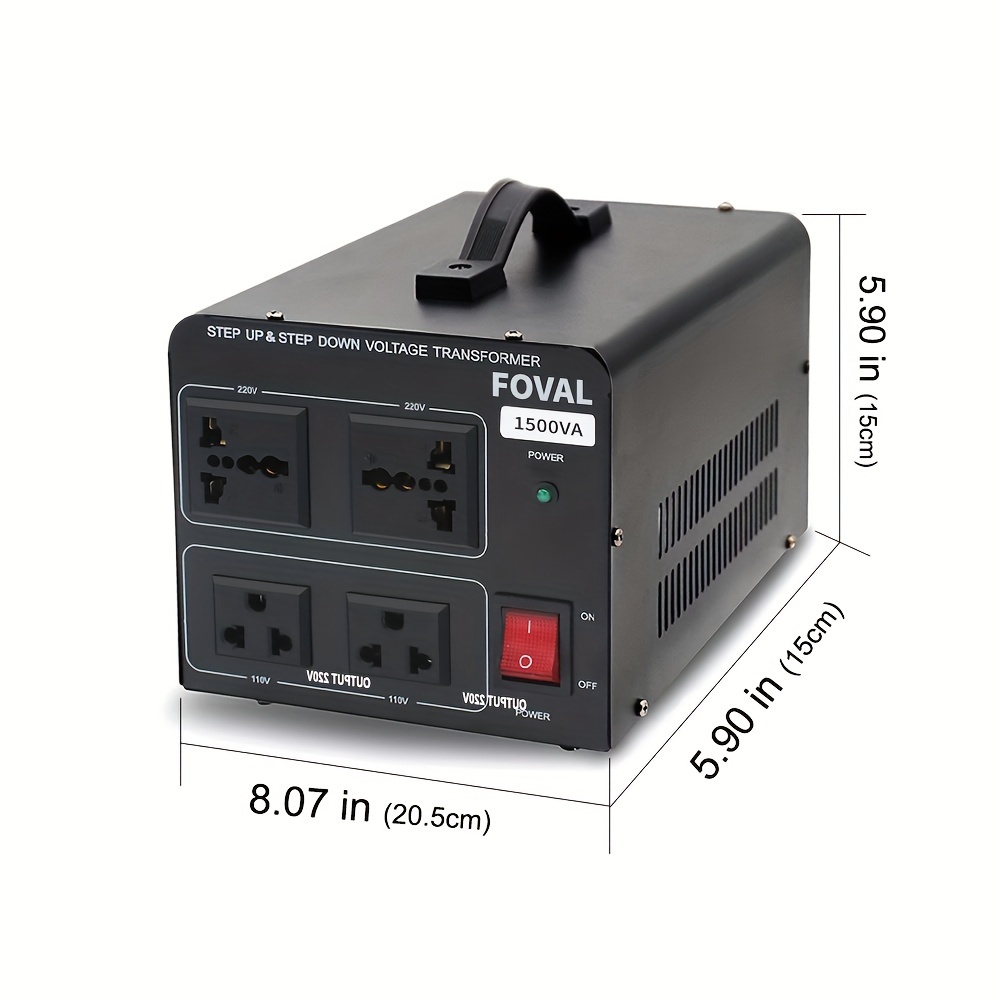 foval 1500w voltage converter transformer step up down convert from 110v 120v to 220v 240v from 220v 240v to 110v 120v with 2 us sockets 2 universal sockets and a resettable circuit breaker