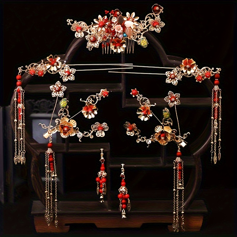 Women Hair Accessory Set Retro Hair Stick Hair Comb Earrings Set details 4