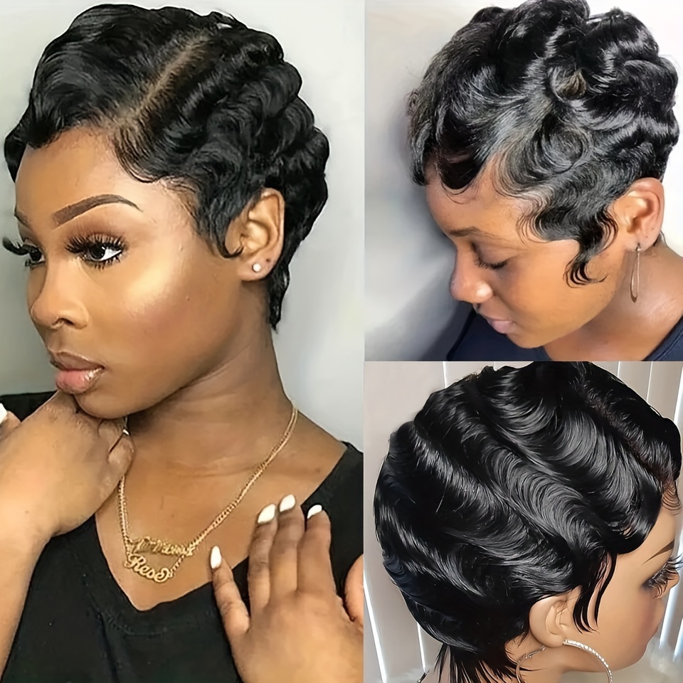 Short Finger Wave Wigs 100 Human Hair Full Machine Made Temu