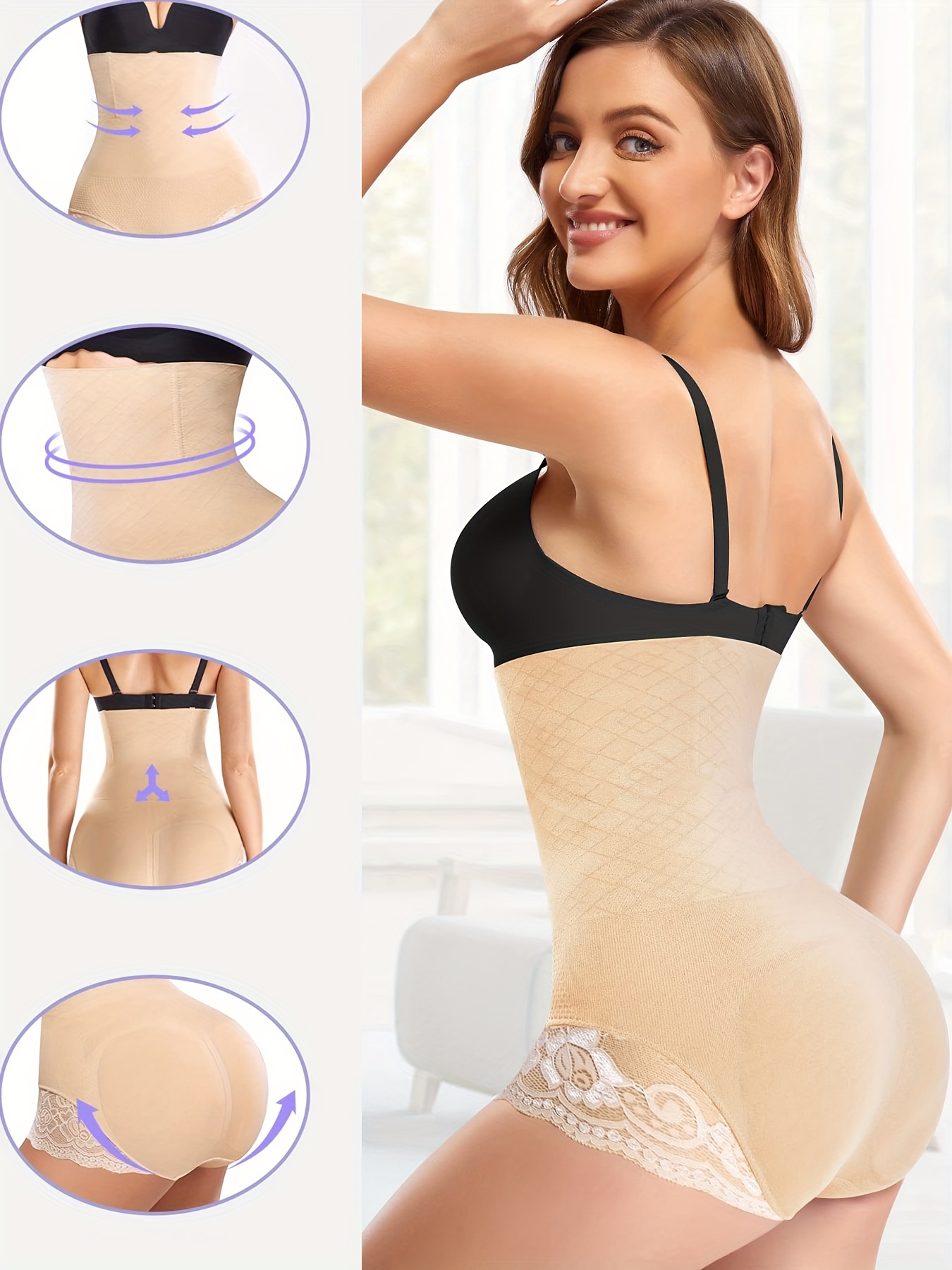 Tummy Control Butt Lifting Thong Shapewear Seamless Waist Trainer Body  Shaper Panties for Women, #1 Beige, Large : : Fashion