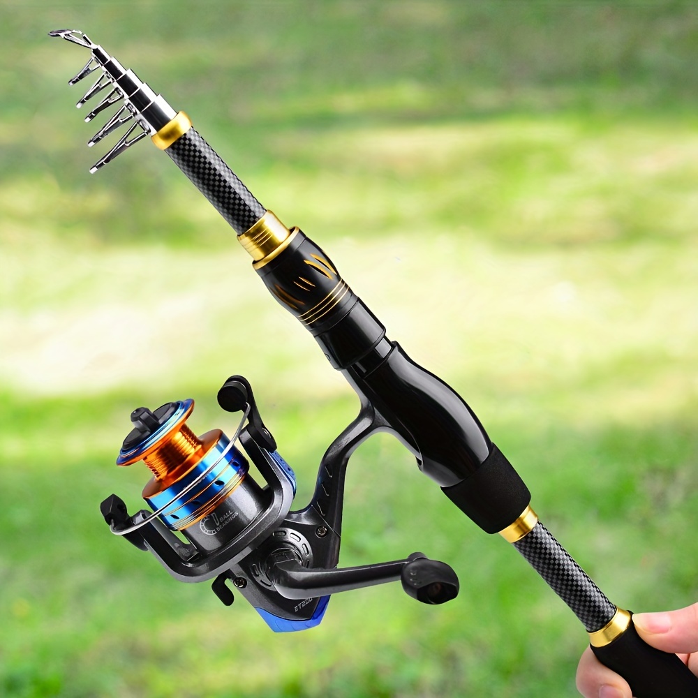 PROBEROS Fishing Rod and Reel Combos, Carbon Fiber Telescopic Fishing Pole  with Spinning Reel Kit for Freshwater Saltwater Fishing Gear