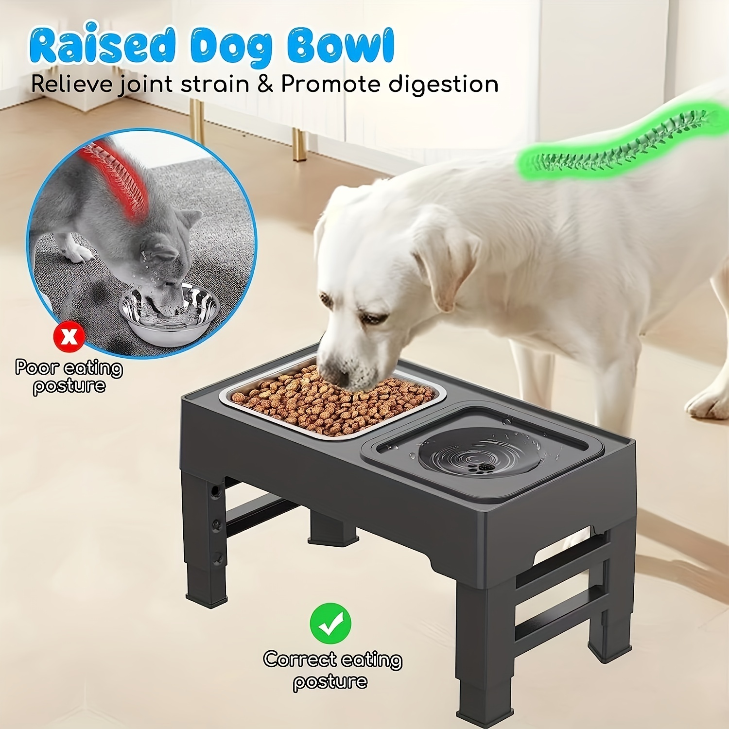 Dog Bowl For Large Dogs, Adjustable Elevated Dog Bowl, Pet Food Water  Double Dishes Integrated Dog Food Basin - Temu