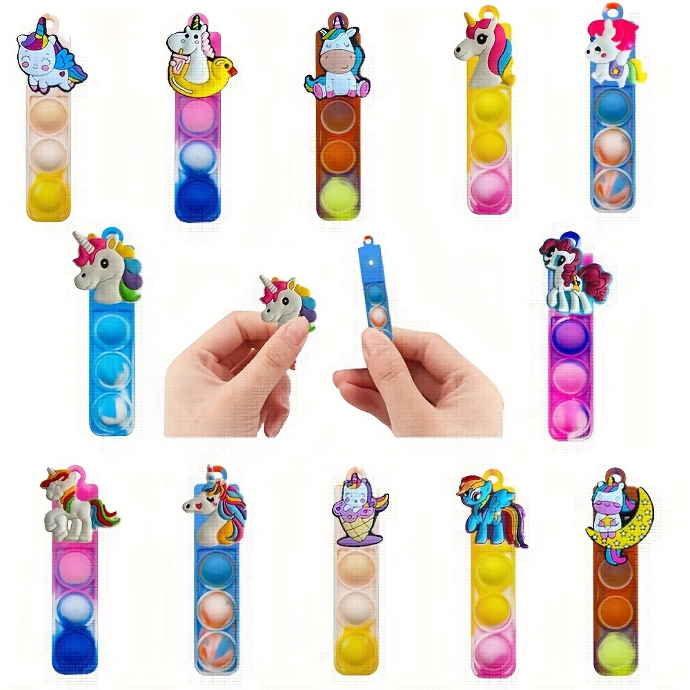 

12pcs Cartoon Unicorn Fidget Toy Keychain Funny Silicone Toys Key Chain Bag Backpack Charm Party Favors Friends Gift