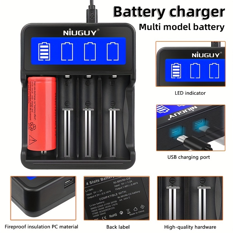 Alonefire M1 Batterie Li-ion Ni-MH Ni-Cd, Chargeur USB Universel  Entièrement Chargé Avec Arrêt
