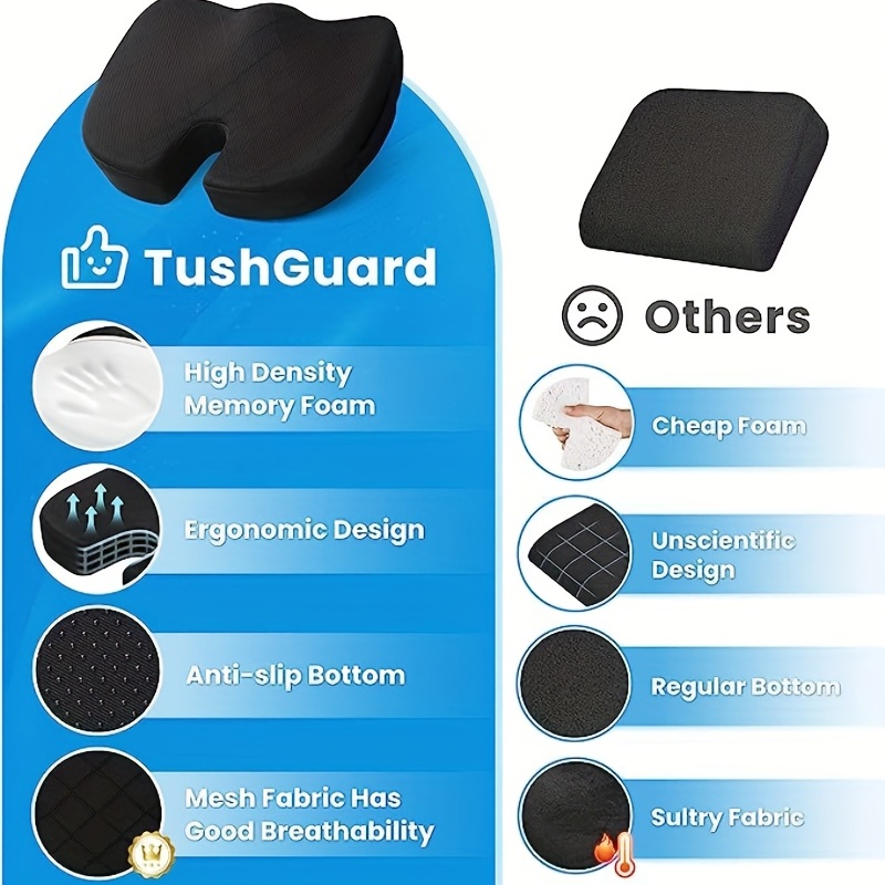 Pressure Relief Seat Cushion For Long Sitting Hours On Office/home Chair,  Car, Wheelchair - Extra-dense Memory Foam For Hip, Tailbone, Coccyx,  Sciatica - Temu