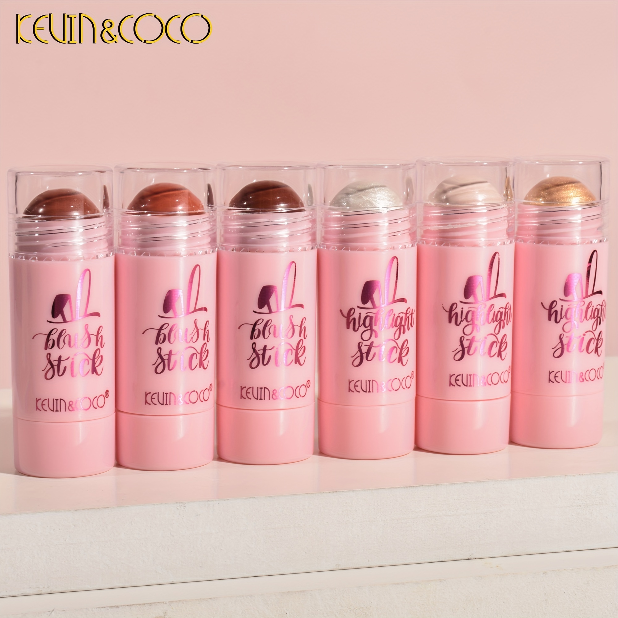 6 Color Highlighter And Blush Stick - Temu