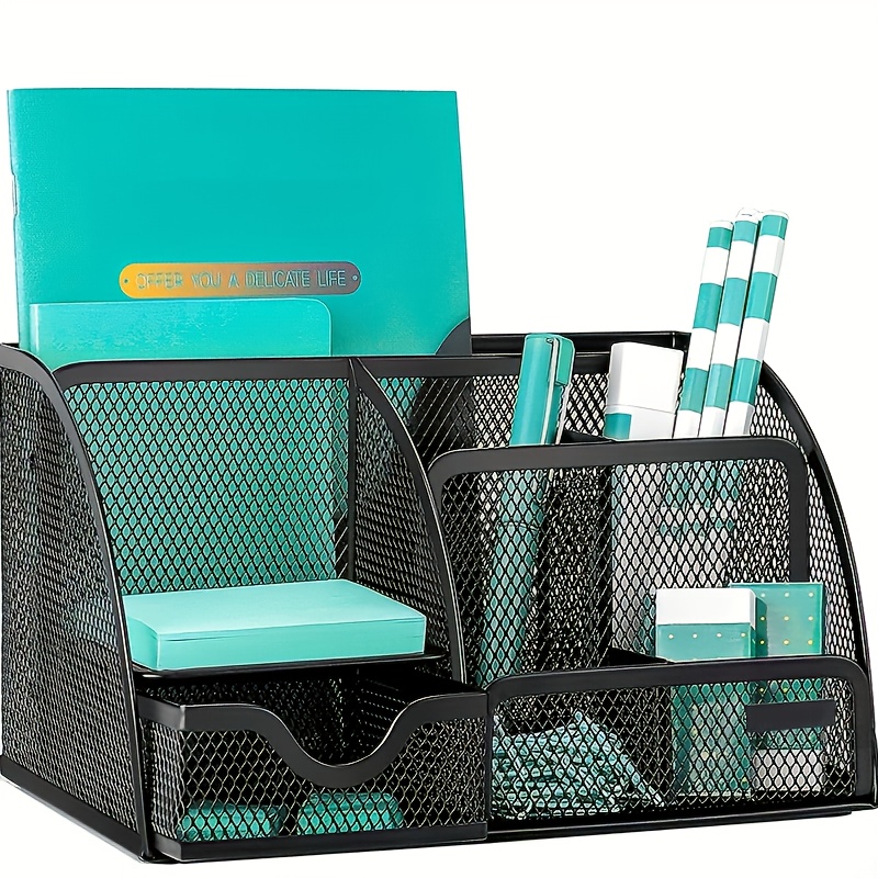 Greenco Mesh Desk Organizer Office Supplies Caddy, 6 Compartments - Black