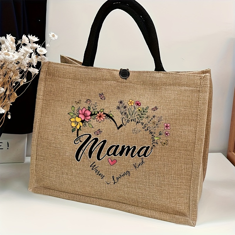 

Floral Mama Print Tote Bag, Large Capacity Gift Bag, Women's Casual Handbag For School Work Commute