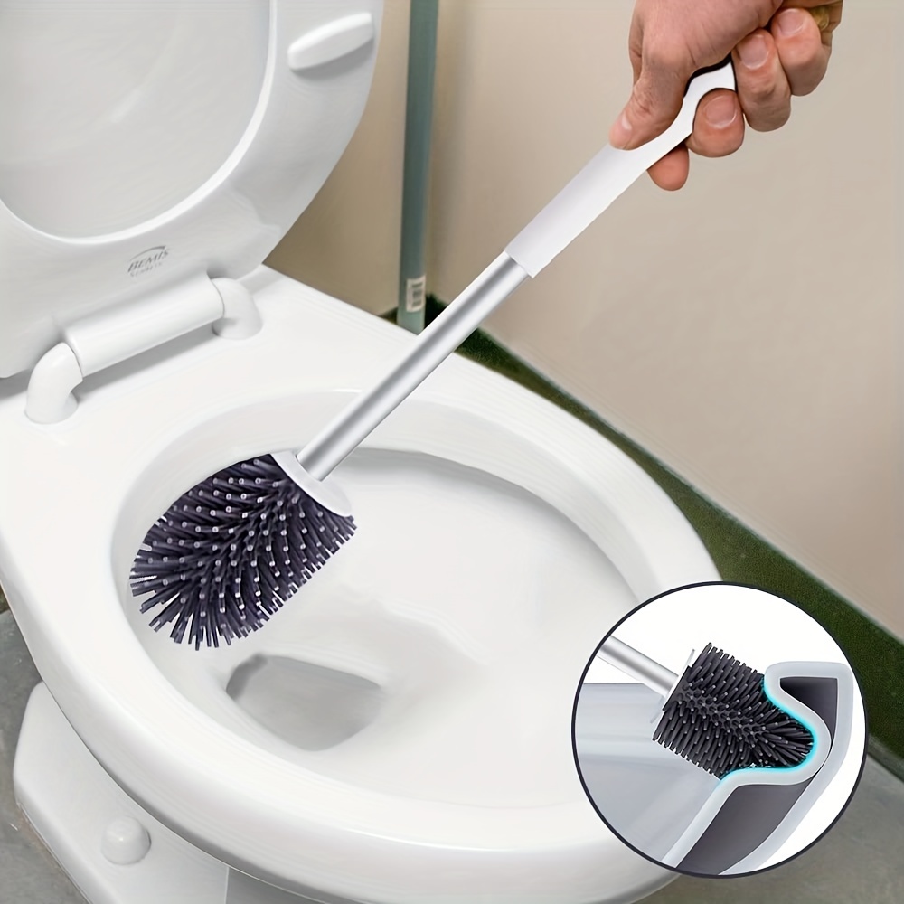 1pc Toilet Brush With Wall Holder, Silicone Bristles, Deep