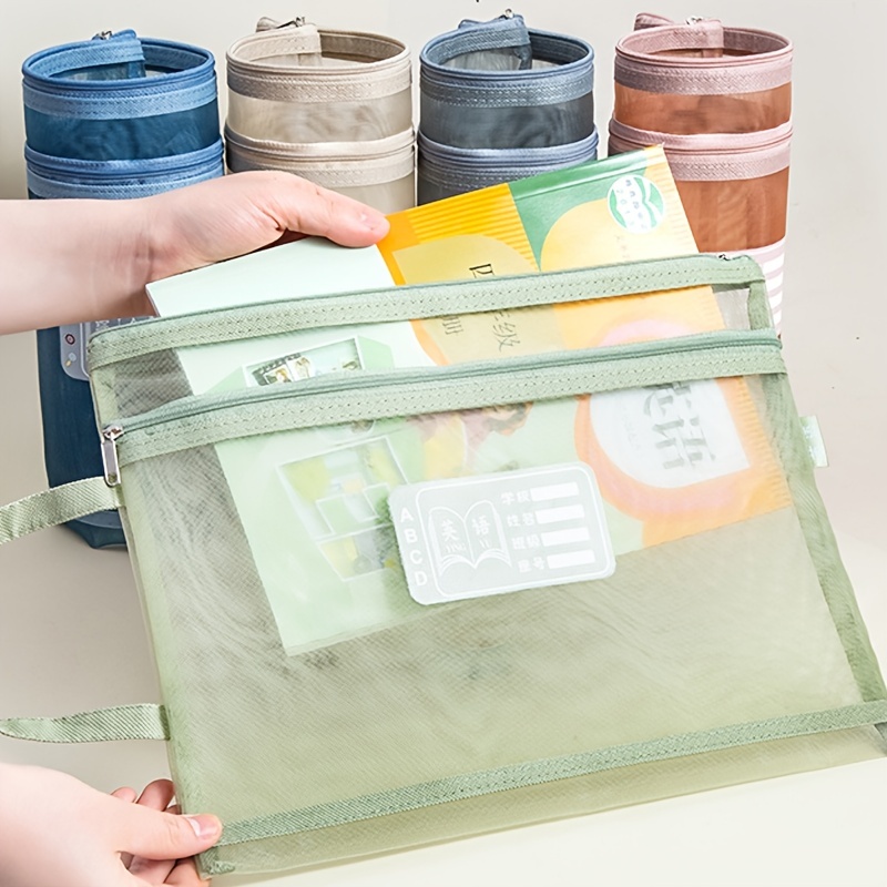 TRANSPARENT MESH ZIPPER Pouch Bags Double-layer Data Storage Bag