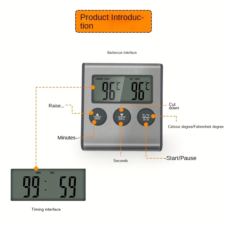 Digital Food Thermometer, Portable Digital Barbecue Meat Thermometer For  Oven Thermomet With Timer Meat Probe, Cooking Kitchen Thermometer For Meat,  Kitchen Tools, Kitchen Accessaries, Back To School Supplies, Christmas  Halloween Party Supplies 