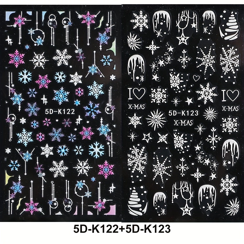 5D Embossed Christmas Nail Art Stickers Snowflake Nail Decals