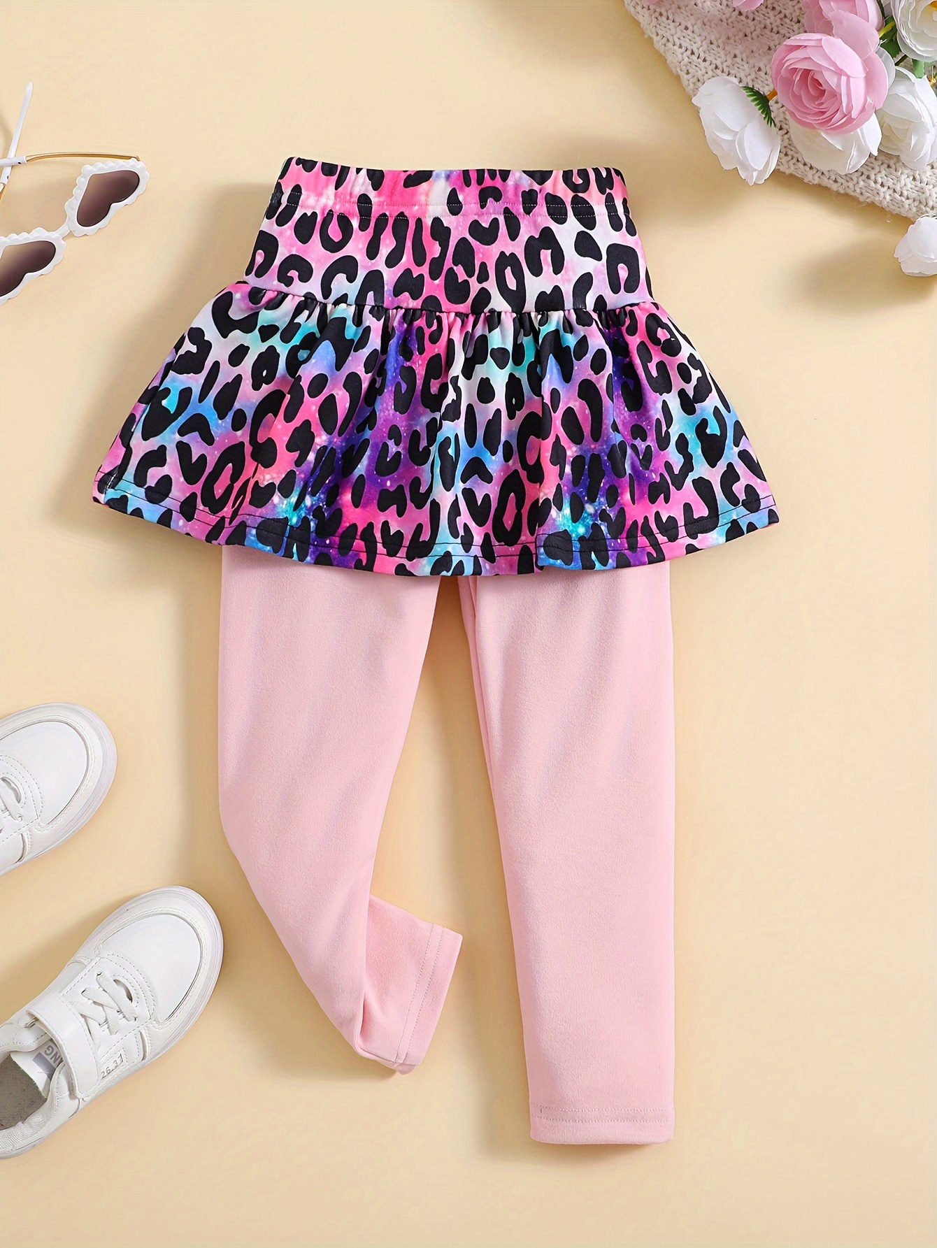 2pcs Leopard Print Leggings Set Girls Stretchy & Comfy Pants Kids Halloween  Gift Christmas