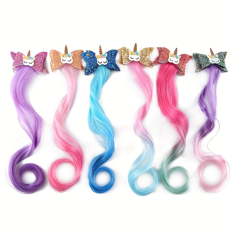 

6pcs Unicorn Hair Extensions, Kawaii Hair Clips Birthday Gift Hair Accessories, Princess Costume Dress Up, Christmas Party Gifts, Hair Extension Accessories - Colored Wigs, Headpieces, Headwear