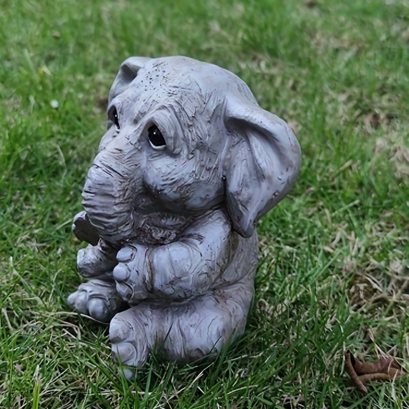 Simpatica statuetta a forma di elefante che gioca con quattro uccelli,  statua a forma di elefante portafortuna da giardino, piccola decorazione  per la casa contemporanea B, 8 x 4 x 9 cm 