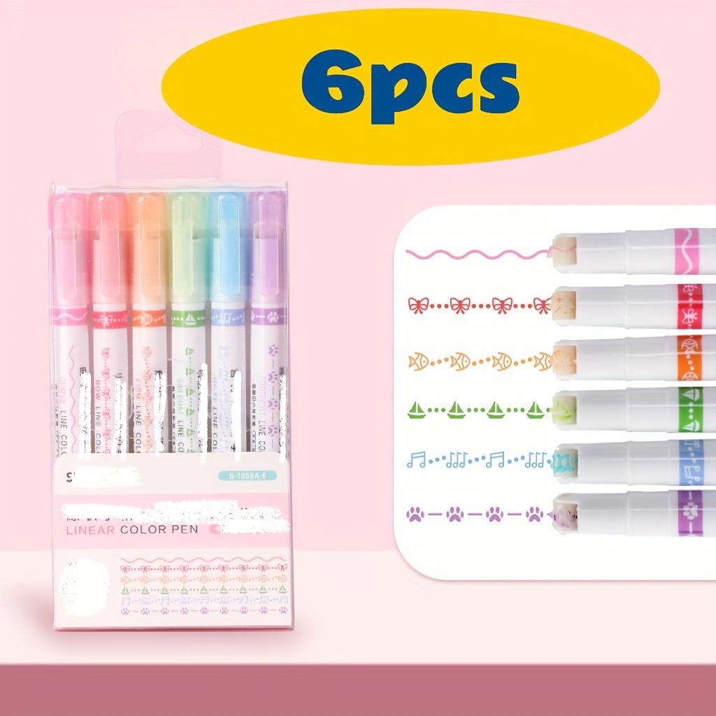 3/6pcs Colorful Cute Pattern Lace Quick Dry Highlighter Linear Pens For  Marking Decoration Material Handmade Craft DIY