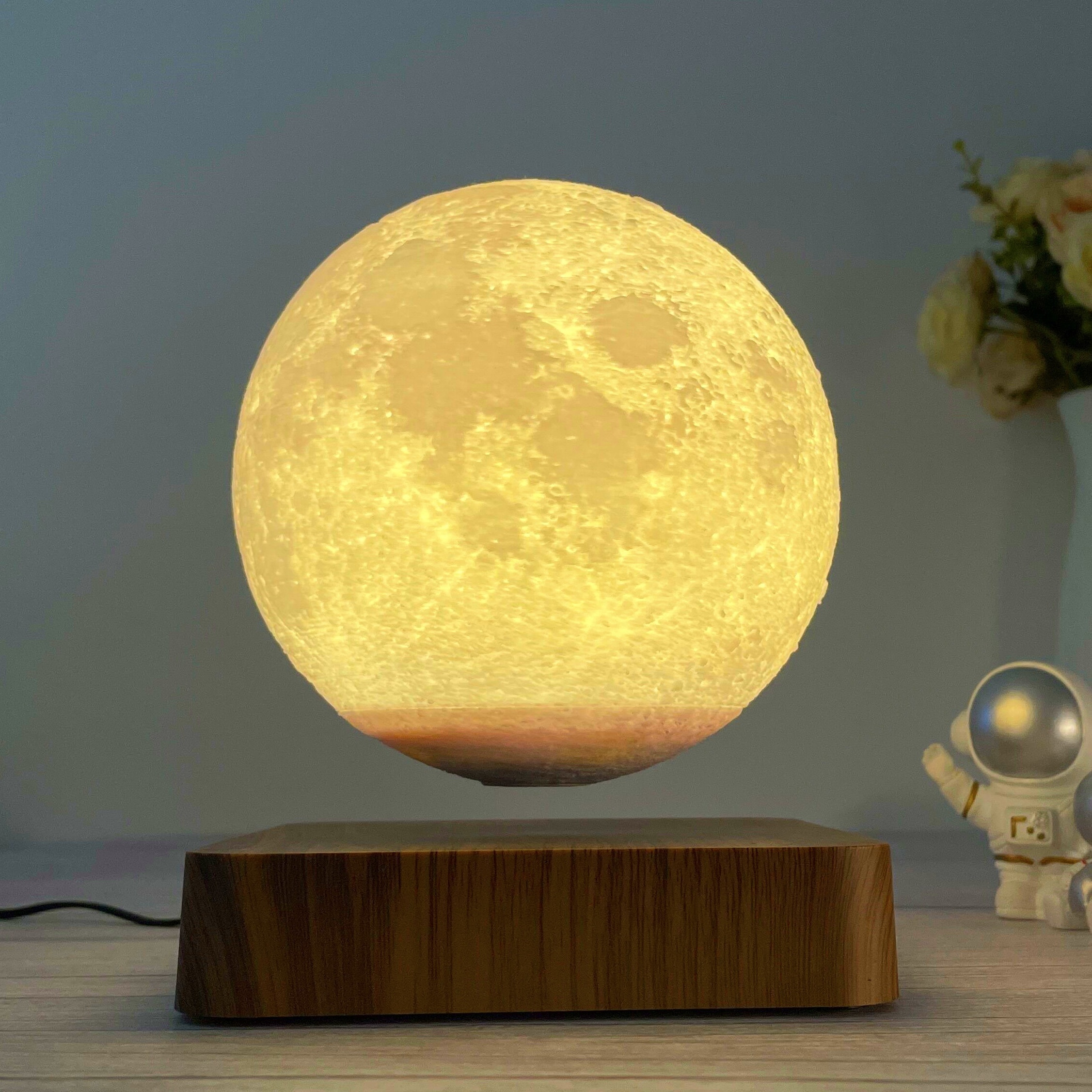 1pc levitating moon table lamp magnetic floating night light with 3 lighting modes 3d printed levitation bedside table lamp for office bedroom home decoration details 9