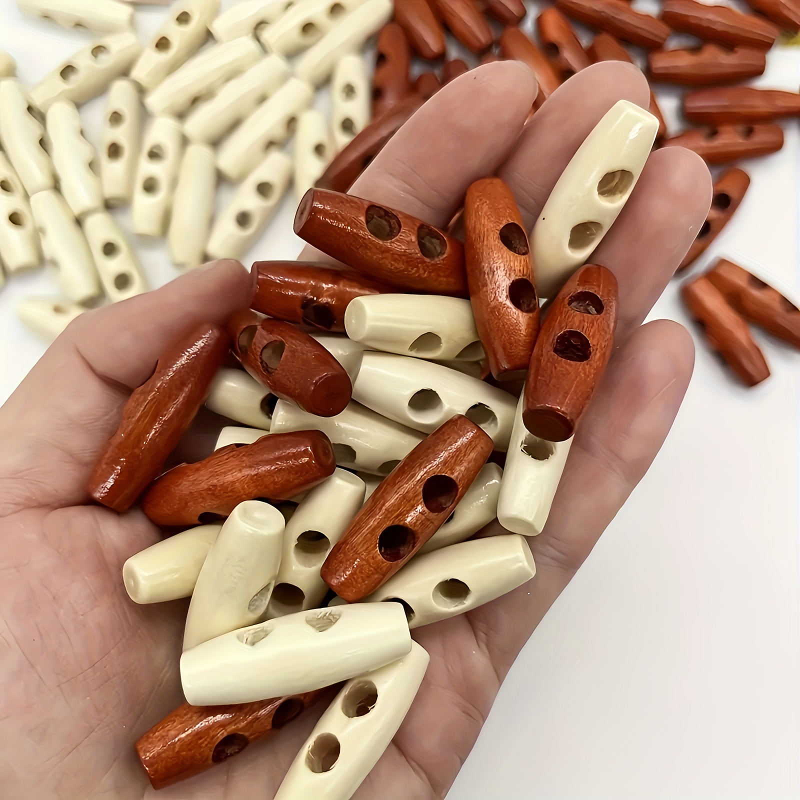 Wooden toggle buttons 15-50mm natural - 30-50pcs