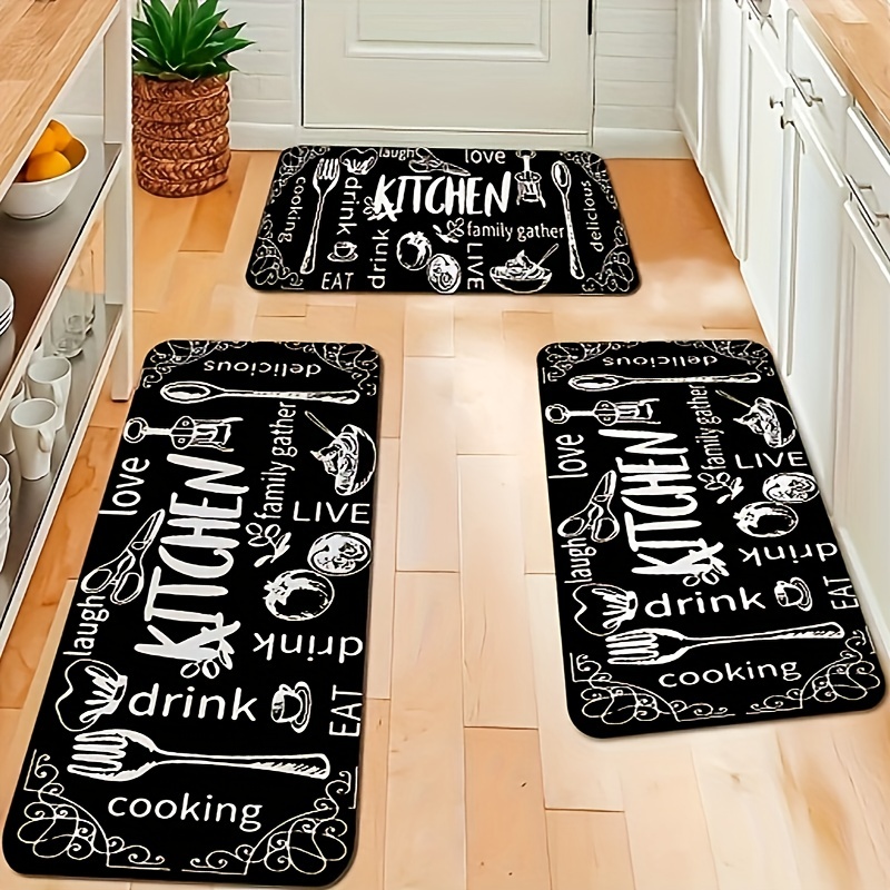 Kitchen Rugs And Mats Non Skid Washable Cooking Black - Temu