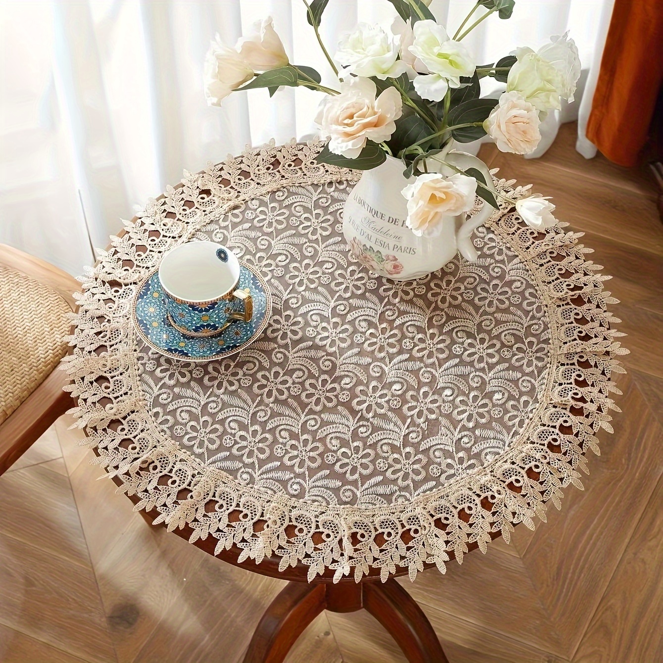 Mantel de mesa impermeable con estampado de Datura bohemio moderno