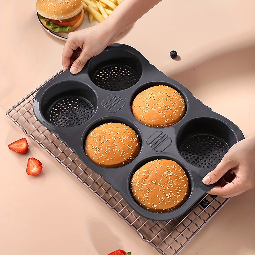 

1pc Silicone Burger Bun Mold, 6-cavity Non-stick Heat Resistant Hamburger Bread Pan For Baking, Homemade Hamburger Bread Maker - Christmas