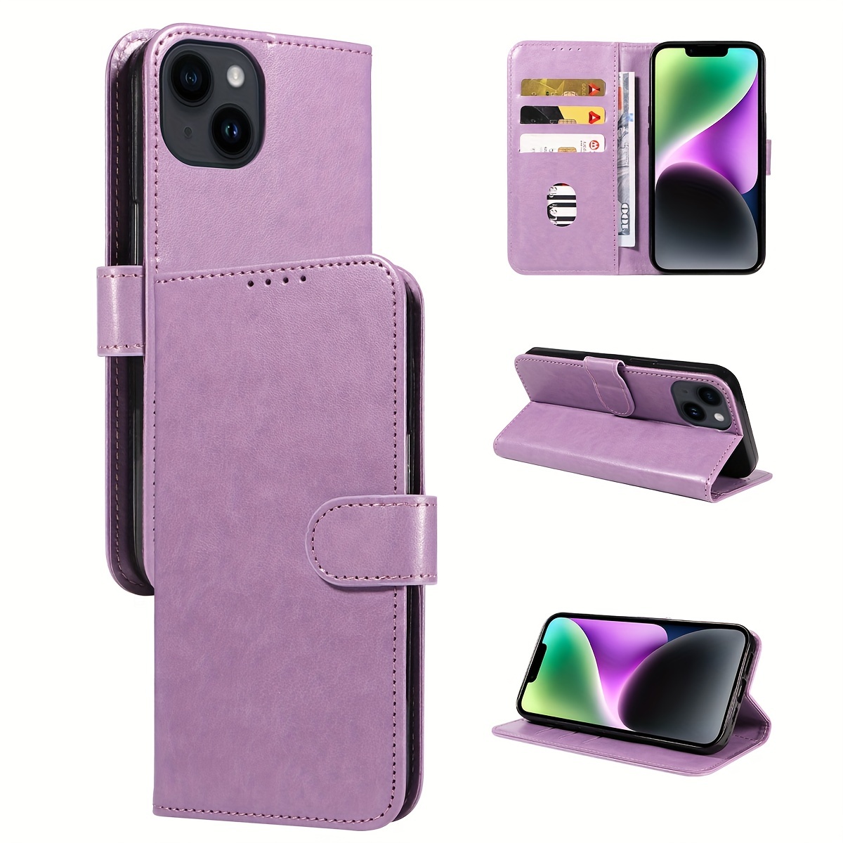 Para iPhone 15 Plus Funda para teléfono con bolsa para tarjeta con