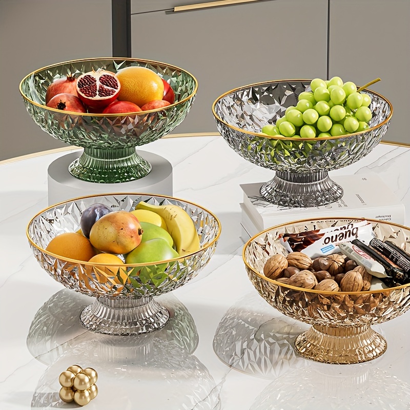 High-Footed Fruit Plate Plastic Candy Tray Kitchen Drain Round Fruit Plate  Creative Home Living Room Green