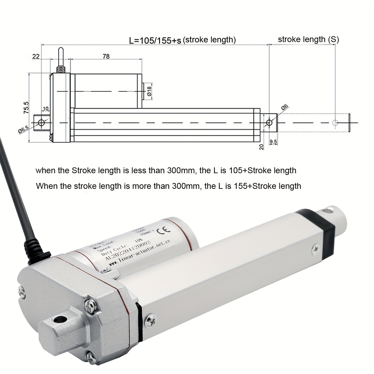 Actuador lineal, 12V 750N Micro Mini Actuador Eléctrico Lineal Versátil  Carrera de 3.937 in para sistema de elevación (solo actuador)