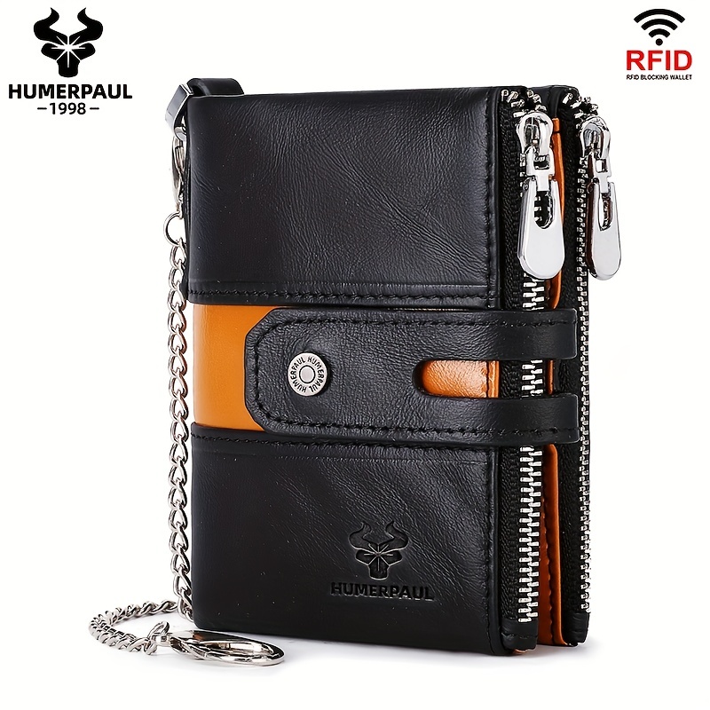 

New Genuine Leather Men's Wallet Fashion Quality Travel Purse Rfid Protect Credit Card Holder Wollst For Men With Zipper Pocktet