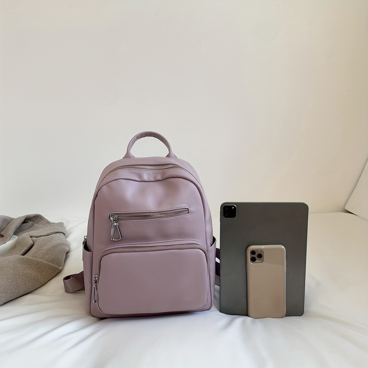 Solid Backpack Soft PU Leather Daypack Women's Travel School Bag