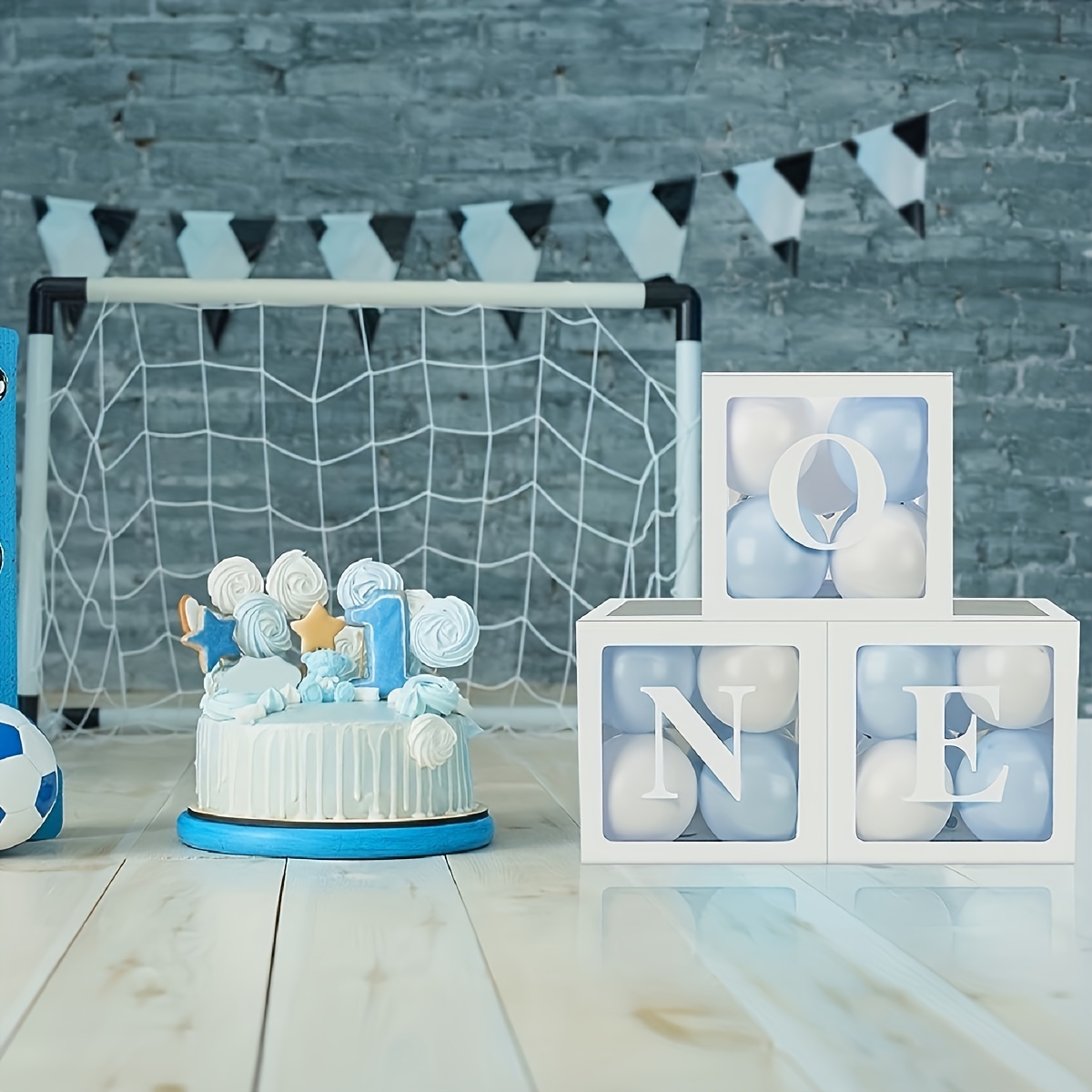One Boxes for 1st Birthday WITH 24 Balloons for 1 Year Old Party - Baby  First Birthday Decorations Clear Cube Blocks 'ONE' Letters as Cake Smash