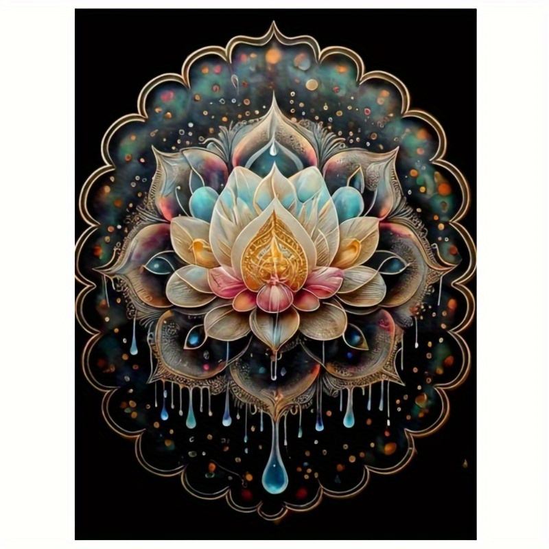 

1pc 5d Cube Multi-color Lotus Flower Diy Round Diamond Painting Kit For Crafts Lovers, Best Gifts And Decorations For Living Room, Bedroom, Study And Other Indoor Spaces