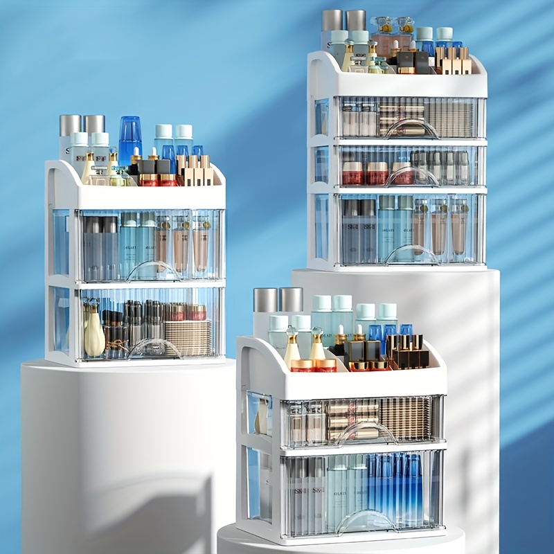 Organizador de maquillaje, caja de almacenamiento de escritorio de  cosméticos con cajones, organizadores de cuidado de la piel para tocador,  encimera