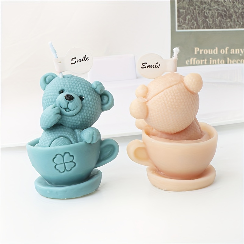 Sit Smiling Teddy Bear Silicone Candle Mold 3D Animal Soap Resin
