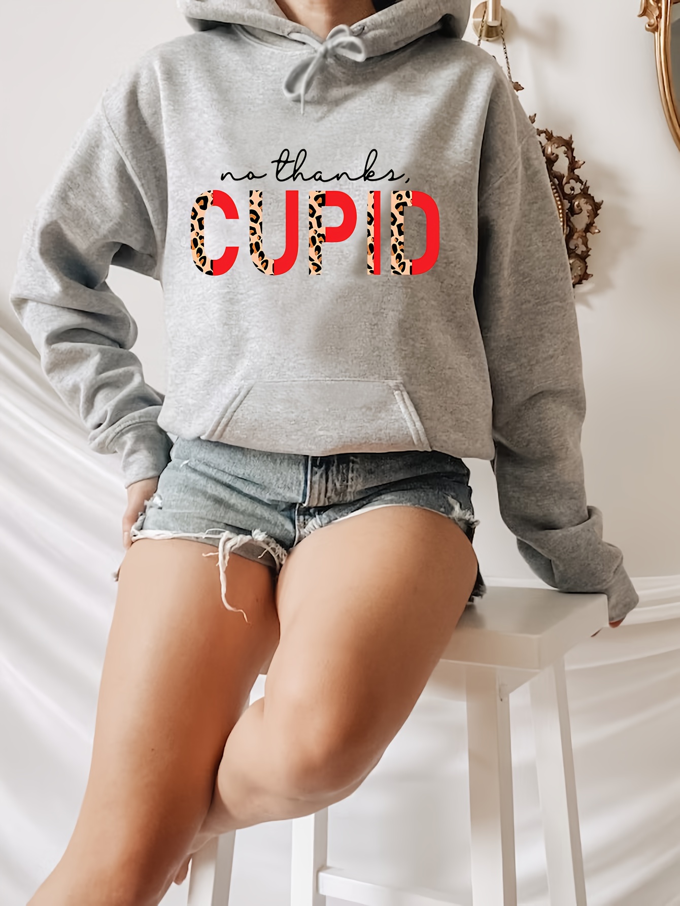 Letter Print Hoodie Drawstring Casual Hooded Sweatshirt For - Temu