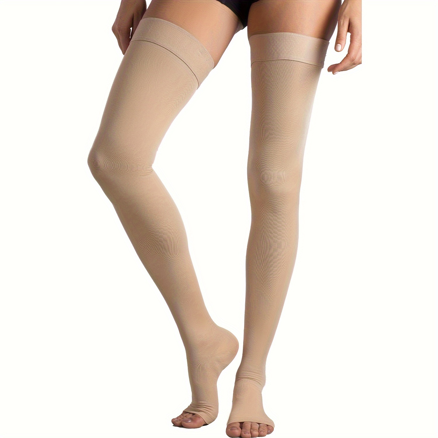 1 Pairs Compression Stockings, 15-20 MmHg Compression For Men And Women,  Thigh High Length, Open Toe