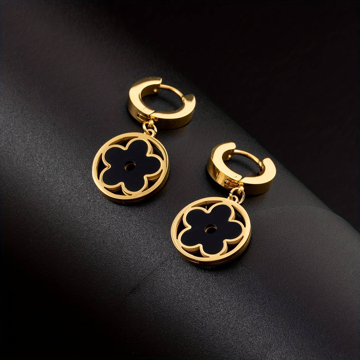 Stainless Steel Gold Clover Earrings