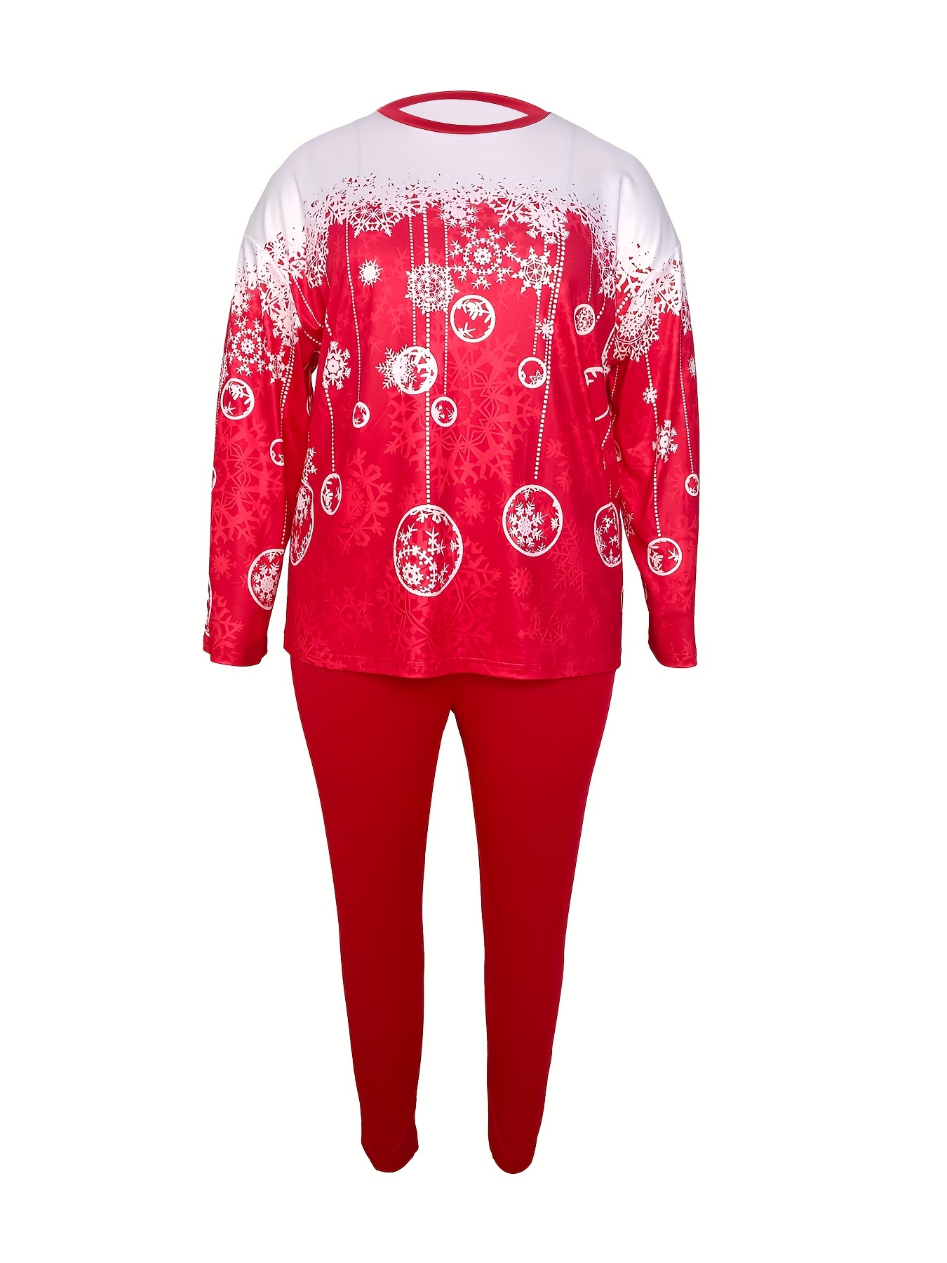 Plus Size Christmas Outfits Set Women's Plus Snowflake Print